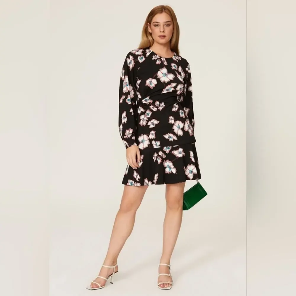 RTR Tanya Taylor Noemie Dress sz 6 floral printed long sleeve a-line knit